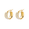 E-613 xuping fashion Boucles d&#39;oreilles créoles de haute qualité en or 24K strass en acier inoxydable simple